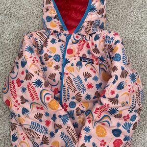 Patagonia Kids Reversible Pink Floral/Solid Red Hooded Jacket